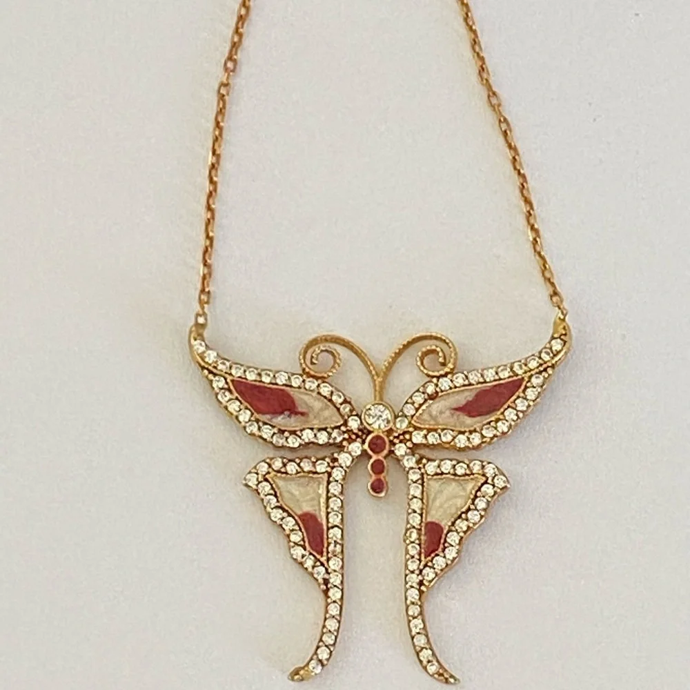 925 Silver butterfly necklace handmade enamel cz stones 18k yellow gold plated